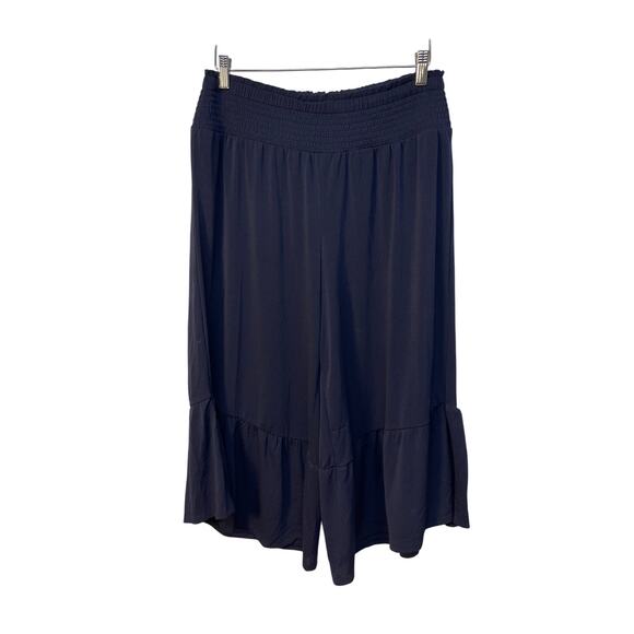 CATO Navy Blue Cropped Wide Waist Band Wide Leg Pants Size M - Picture 1 of 9